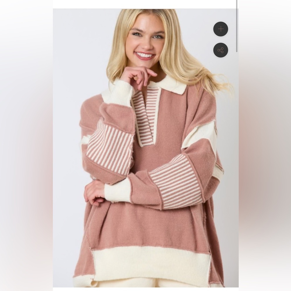 Peach Love California Striped Gray and Cream Sweater - Picture 3 of 9